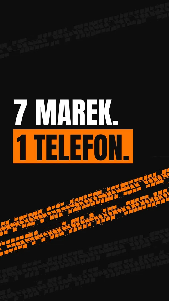 Kadr z rolki MW Tires: napis „7 marek. 1 telefon.” na tle śladów opon